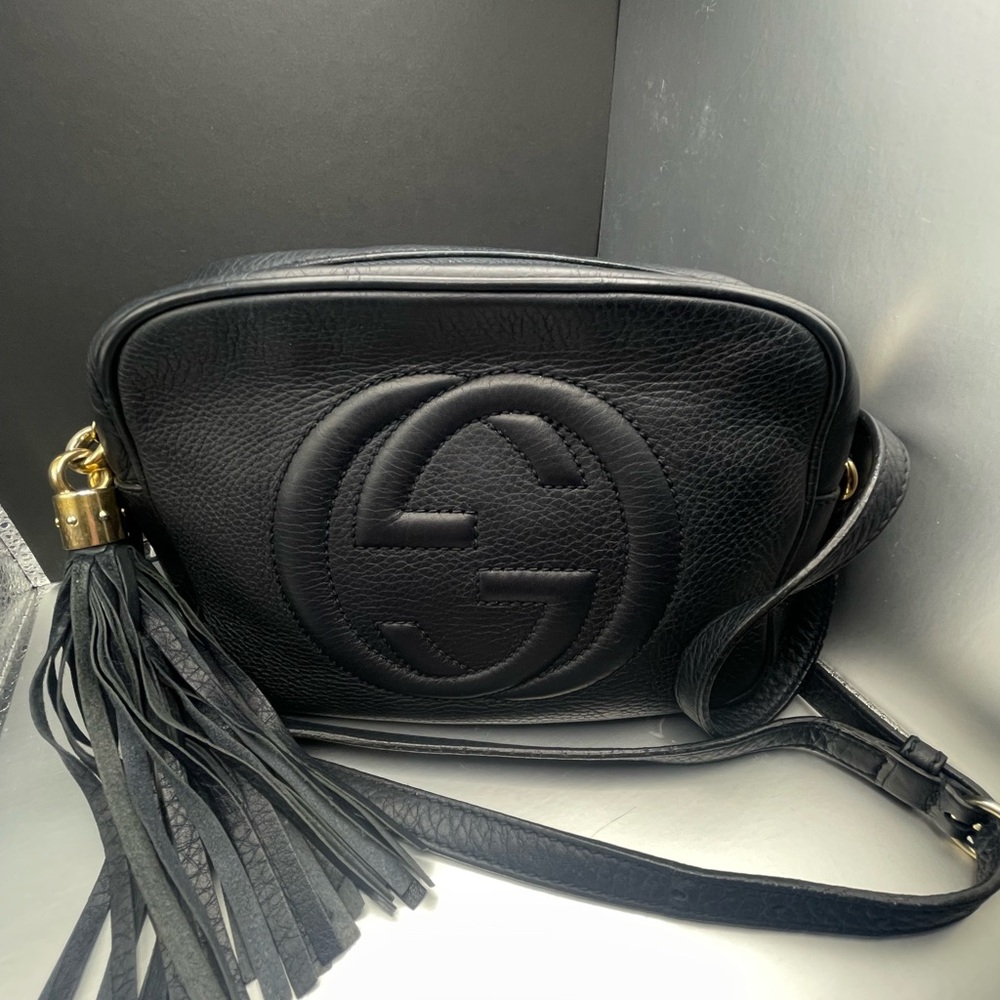 Gucci Black Leather Shoulder Bag with Tassel